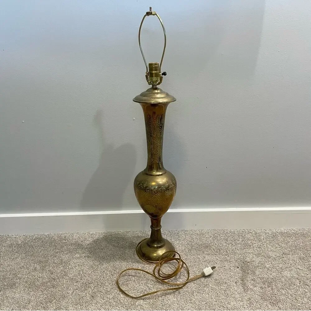 Vintage | Soild Brass Tall Etched Bohemian Boho Lamp MCM Stunning Working Light